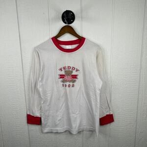 Vintage 90’s Teddy Bear Cream & Red  Long Sleeve Size Small